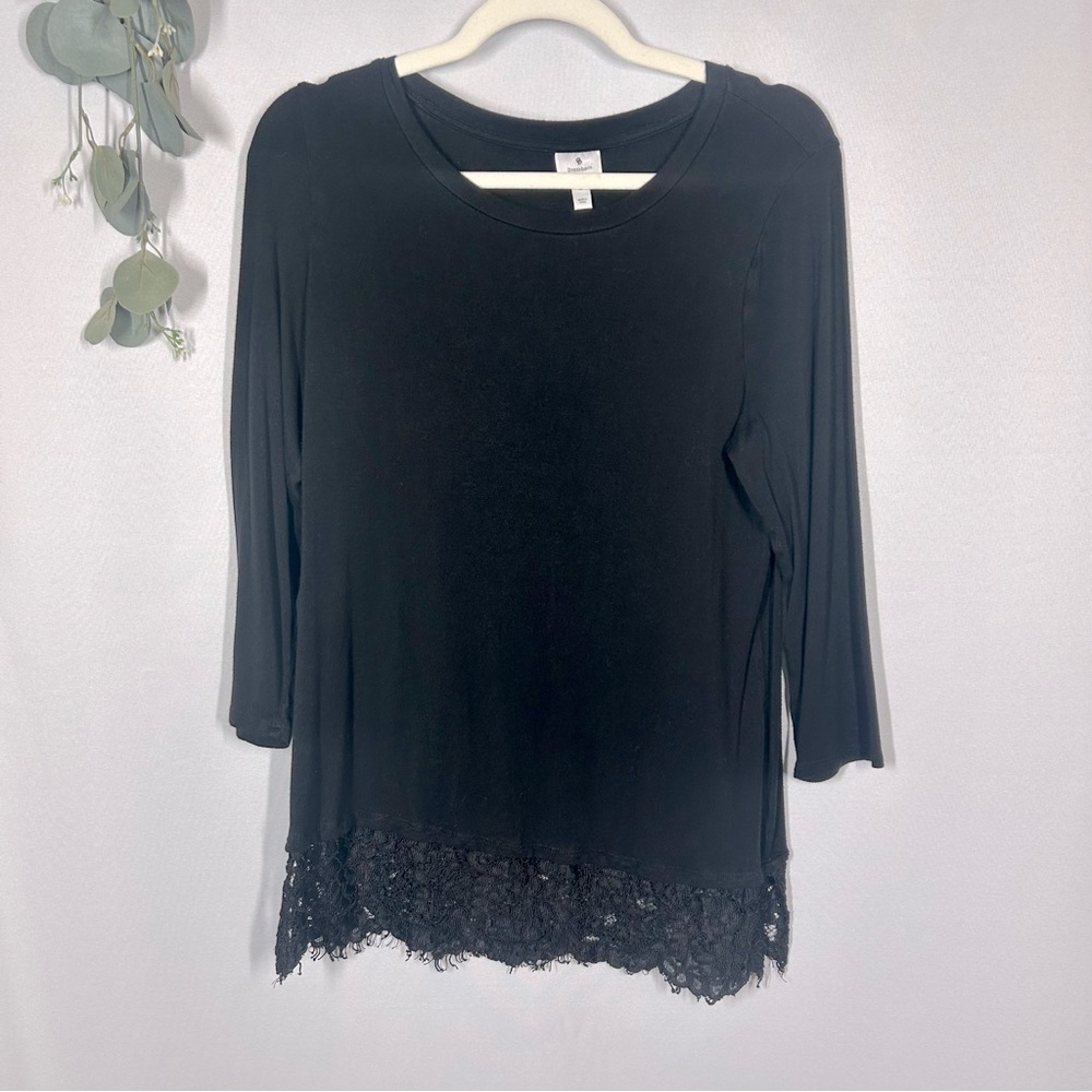 Dress Barn | Black Lace Trim Blouse Top 3/4 Sleeves Women’s Size Medium